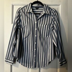 Torrid Light Blue & White Striped Button-Front Long Sleeved Shirt
